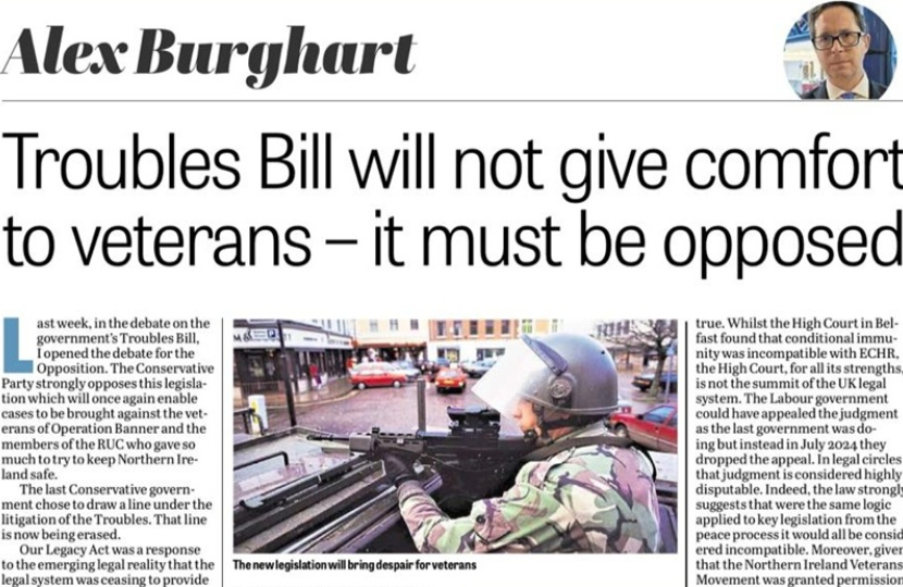 Troubles Bill will not give comfort to veterans it must be oppressed - Alex Burghart