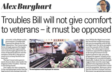 Troubles Bill will not give comfort to veterans it must be oppressed - Alex Burghart